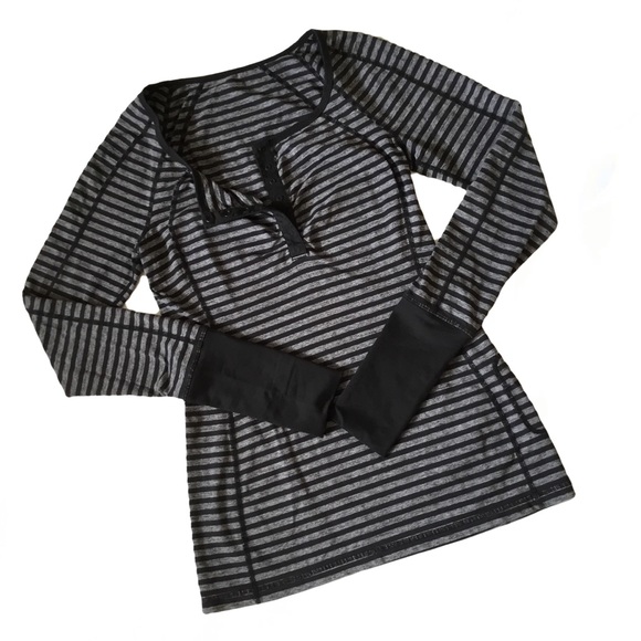 lululemon athletica Tops - Lululemon Run Sport Henley long sleeve stripe Sz 4